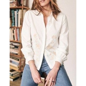 ✨Sold✨Sézane Monica Shirt Puff Sleeve Cotton Floral Embroidered Button Down